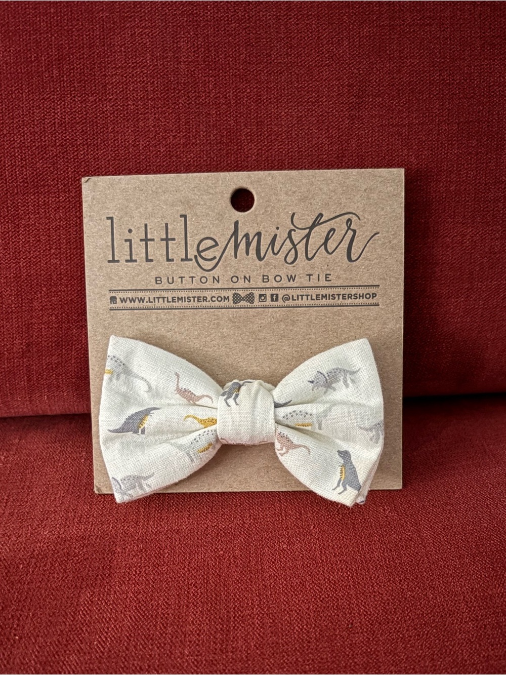 Little Mister Cream Dinosaur Button-On Bow Tie